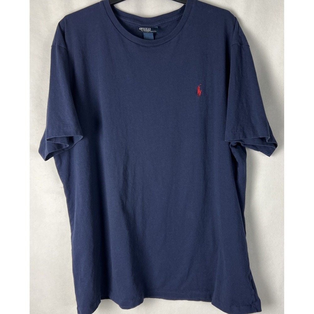 Ralph Lauren Mens Tee Shirt Size XL 100% Cotton Red Pony Dark Blue A20